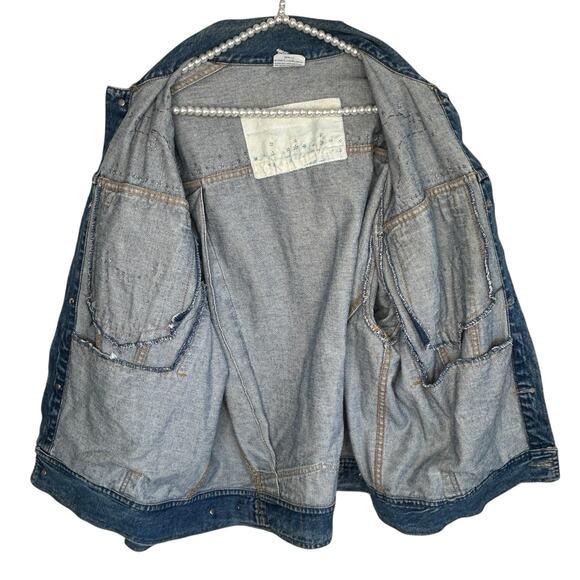 VTG Freego Western Denim Jacket 80s Medium Stud Sequin Embellished Oversized - Picture 11 of 13